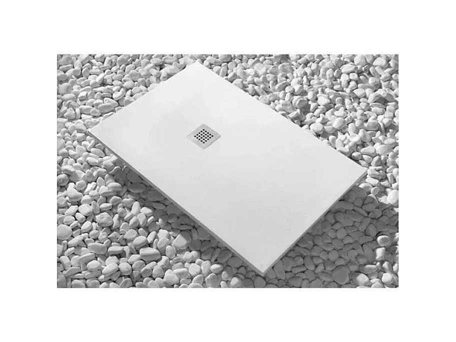 Receveur de Douche 140X115 cm Vulcano Line Slim Blanc en Résine Synthétique et Poudre de Marbre Avec Drain Libre