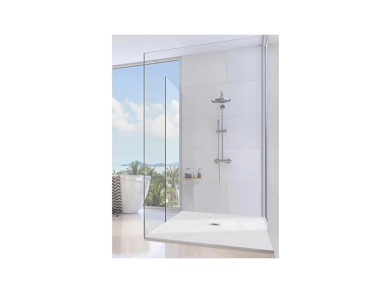 Receveur de Douche 140X115 cm Vulcano Line Slim Blanc en Résine Synthétique et Poudre de Marbre Avec Drain Libre