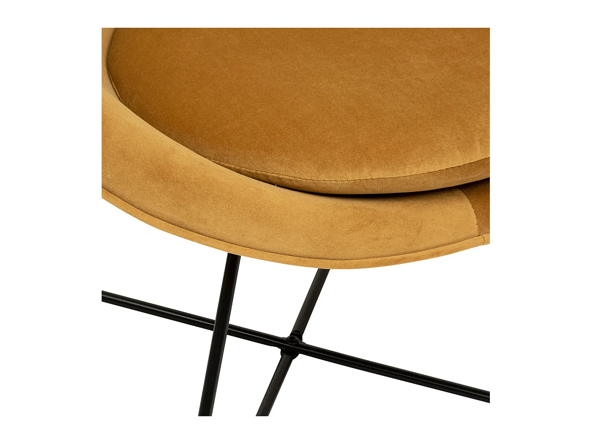 Fauteuil en Velours Jaune moutarde et Pieds en métal noir