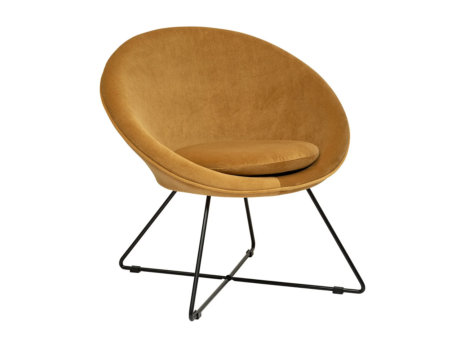 Fauteuil en Velours Jaune moutarde et Pieds en métal noir