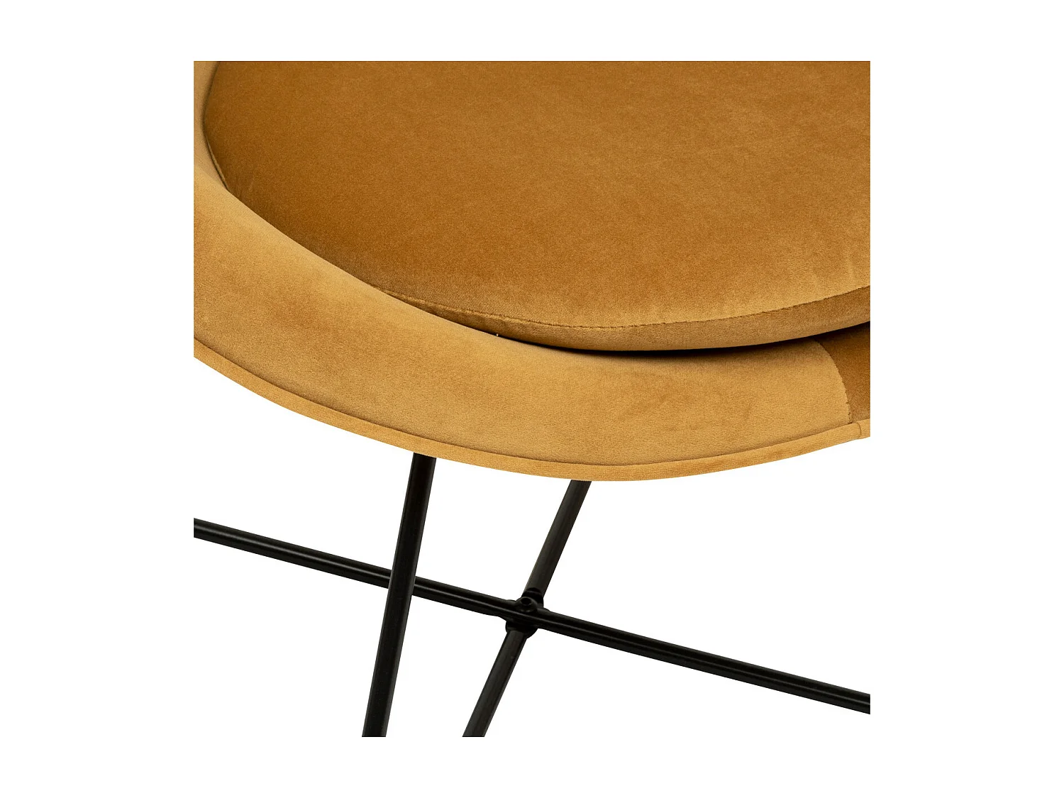 Fauteuil en Velours Jaune moutarde et Pieds en métal noir