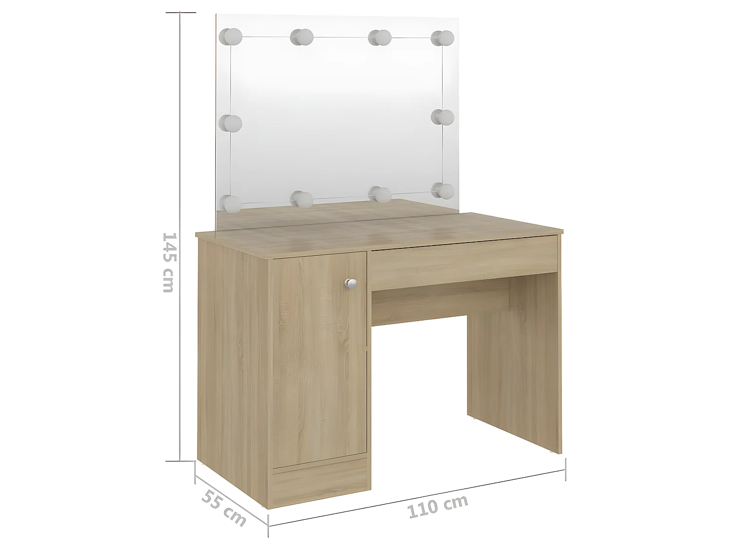 Coiffeuse table de maquillage effet bois beige 110 x 55 x 145 cm 02_0006285