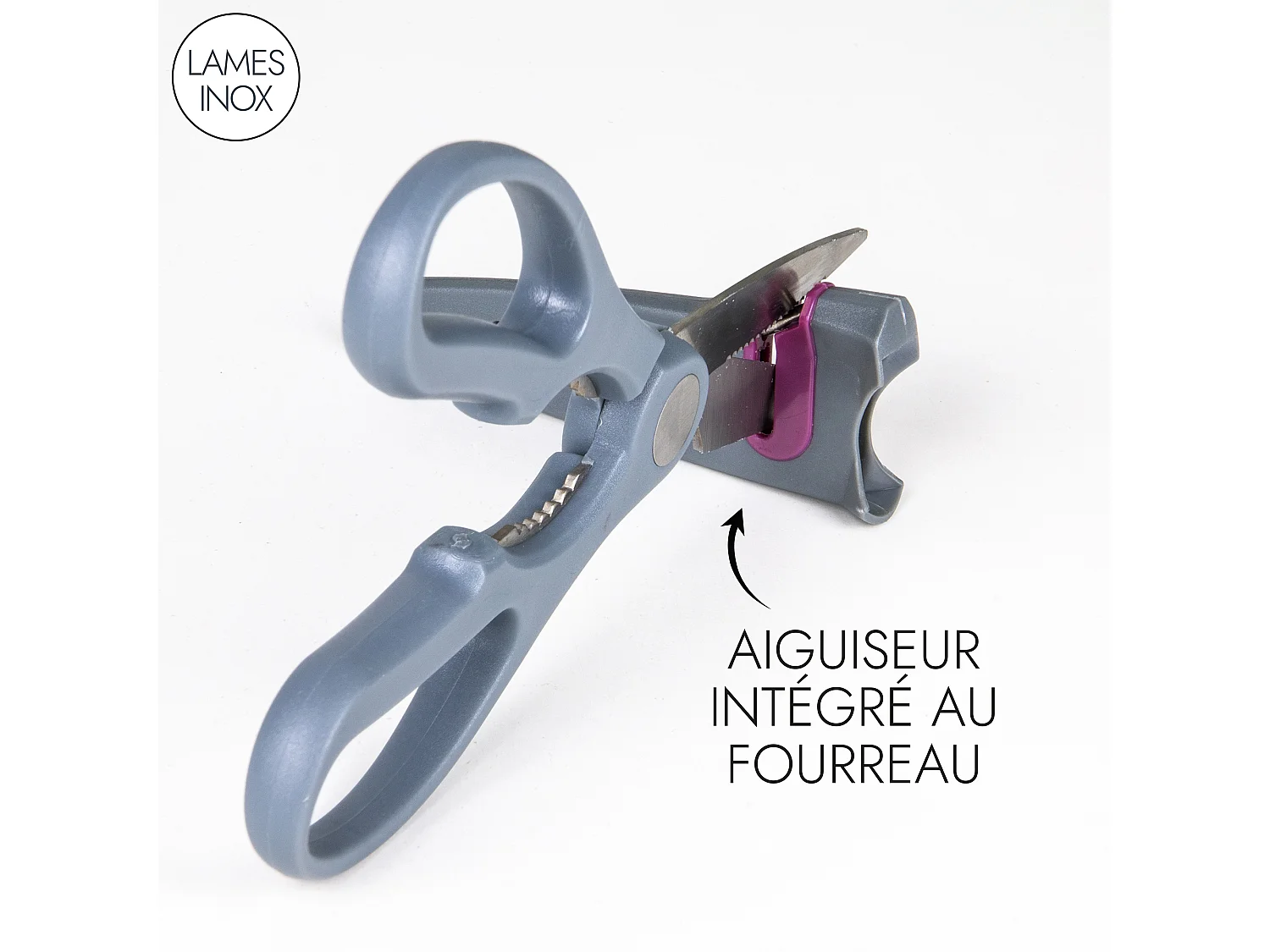 Ciseaux Avec Fourreau Aiguiseur Gris