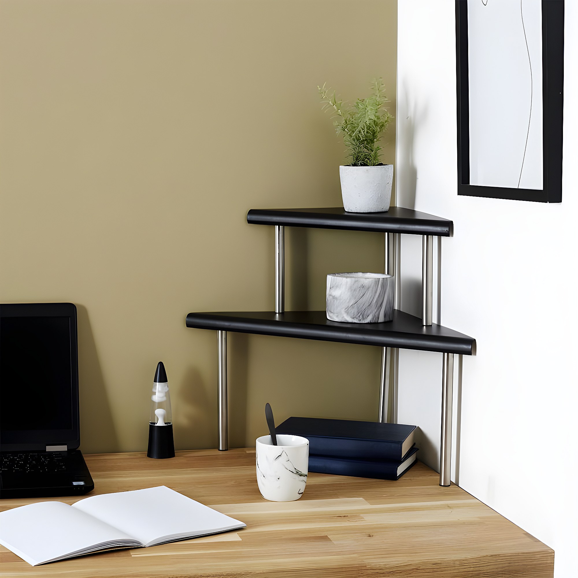 Étagère D'angle Ordera 2 Niveaux Noir – Gain De Place Pour Petites Cuisines