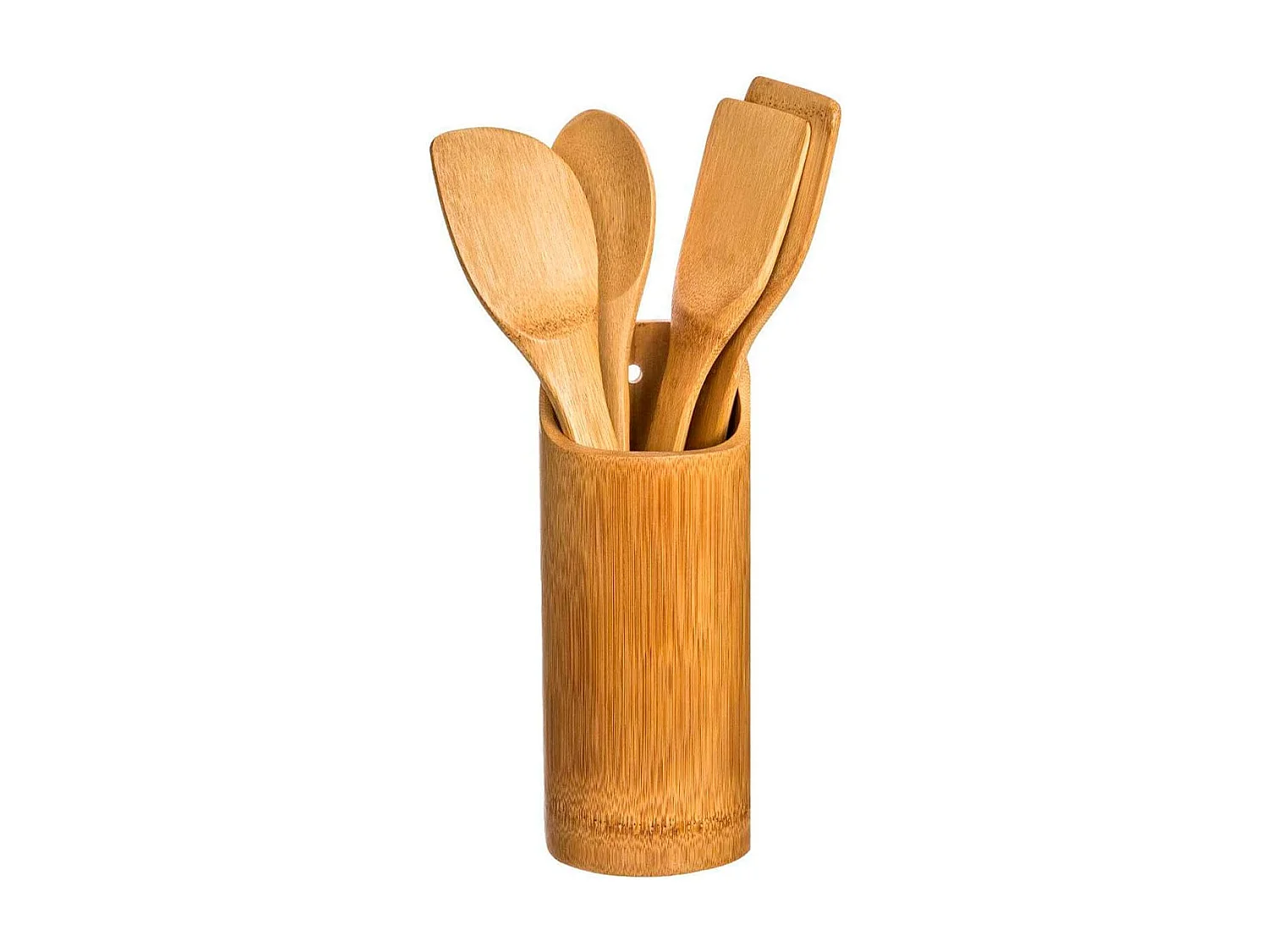 Lot de 4 Ustensiles & Pot de Cuisine "Bambou" Naturel