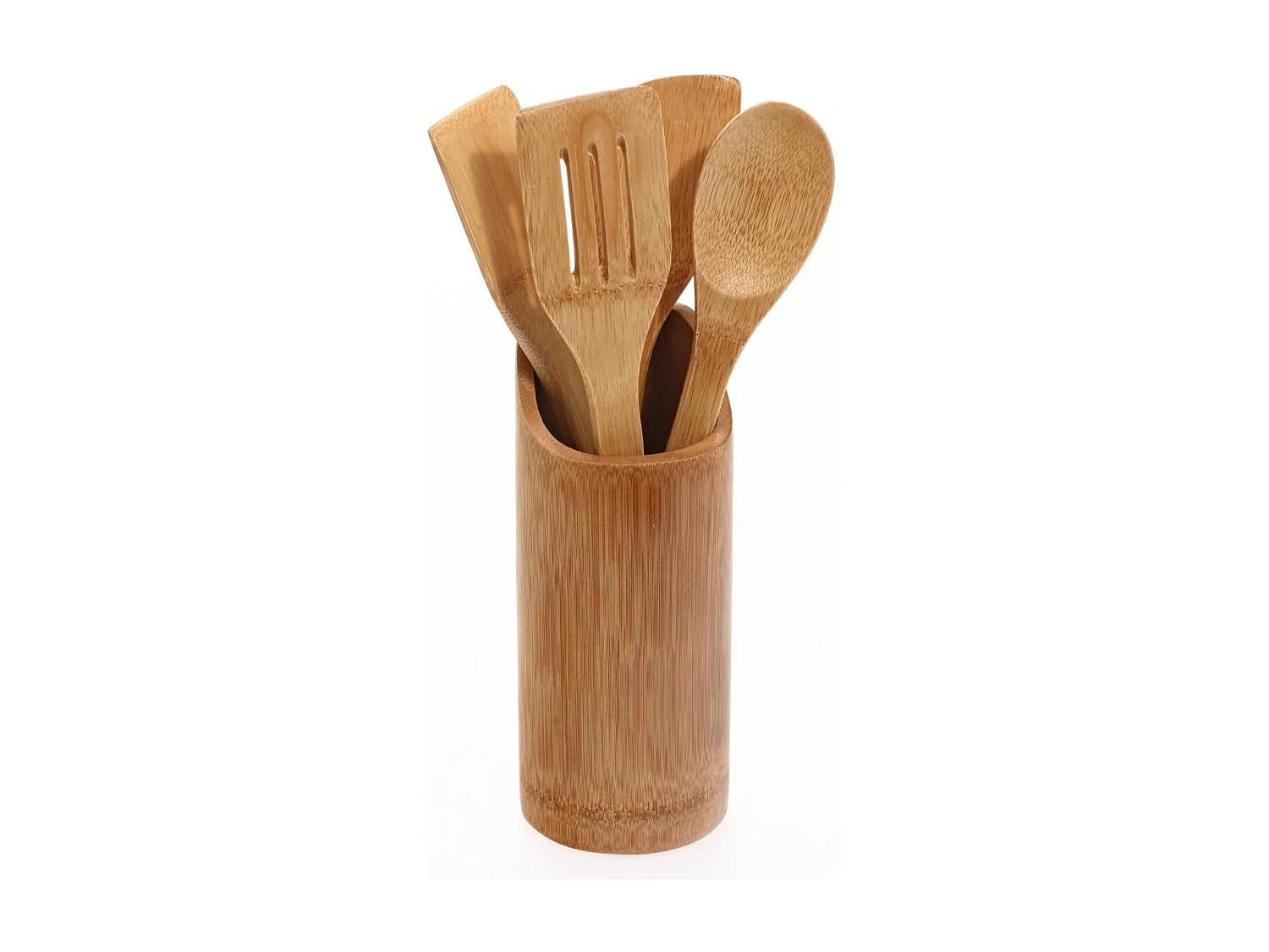 Juego de 4 utensilios de cocina con recipiente bambú natural