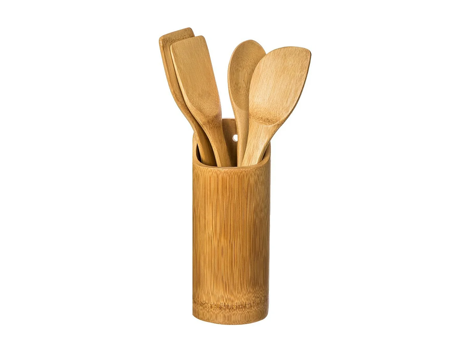 Juego de 4 utensilios de cocina con recipiente bambú natural