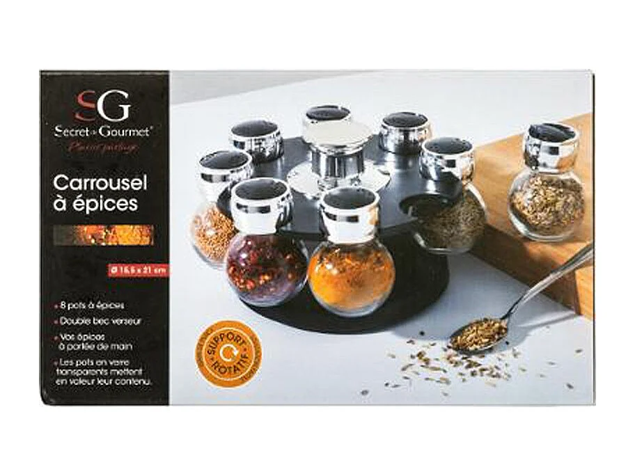Présentoir à Épices Rotatif "Fioles" 8 Pots Noir
