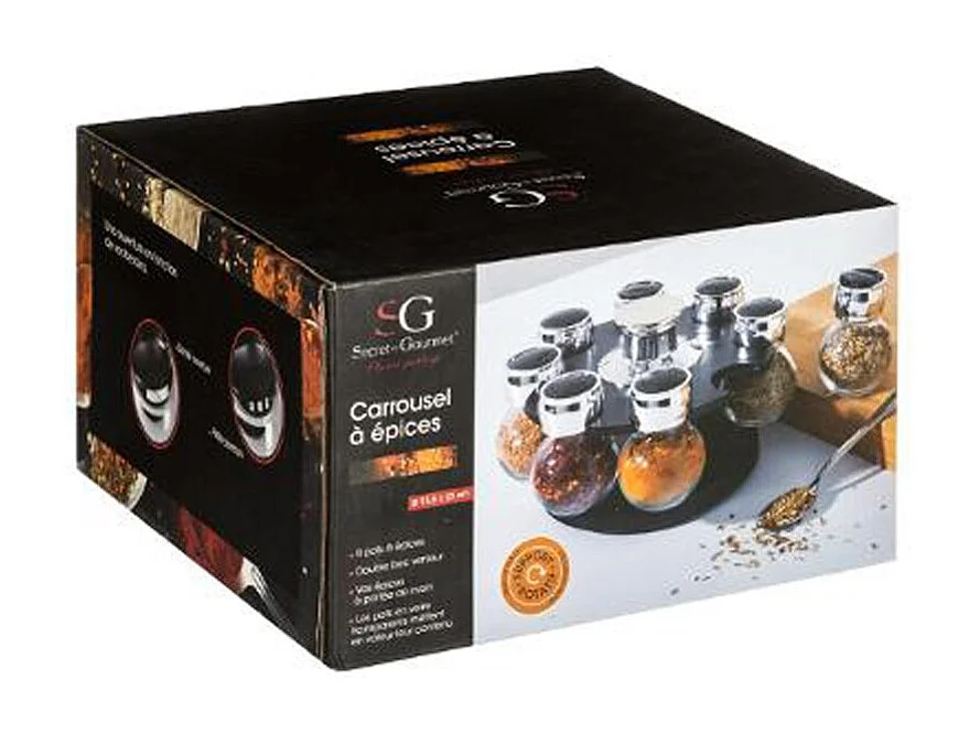 Présentoir à Épices Rotatif "Fioles" 8 Pots Noir