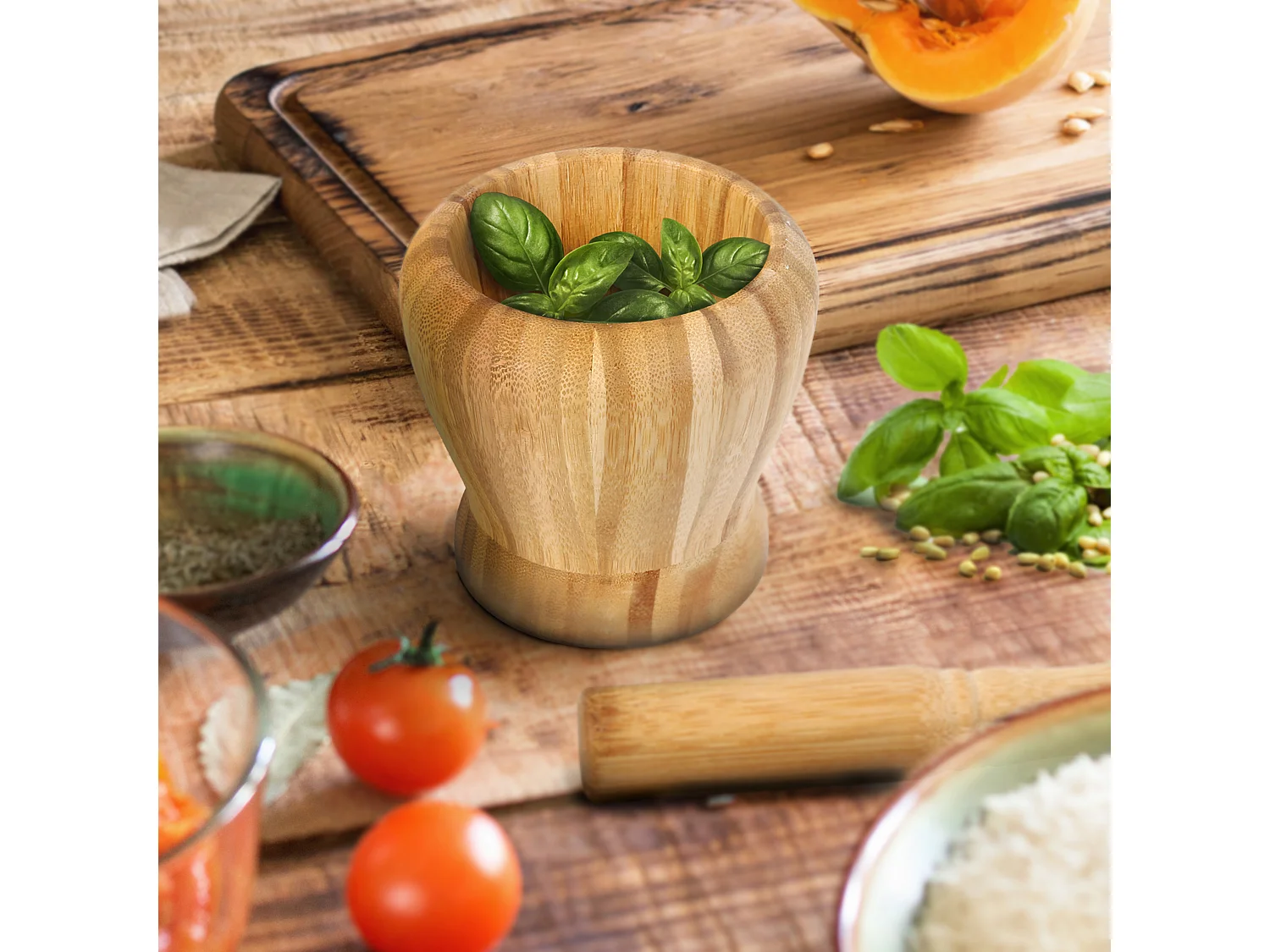 Pilon Et Mortier En Bambou Marron