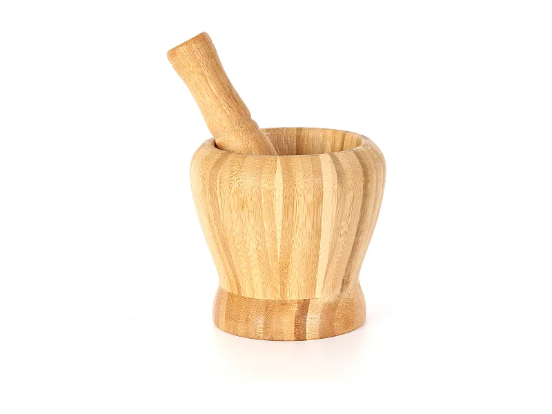 Pilon Et Mortier En Bambou Marron