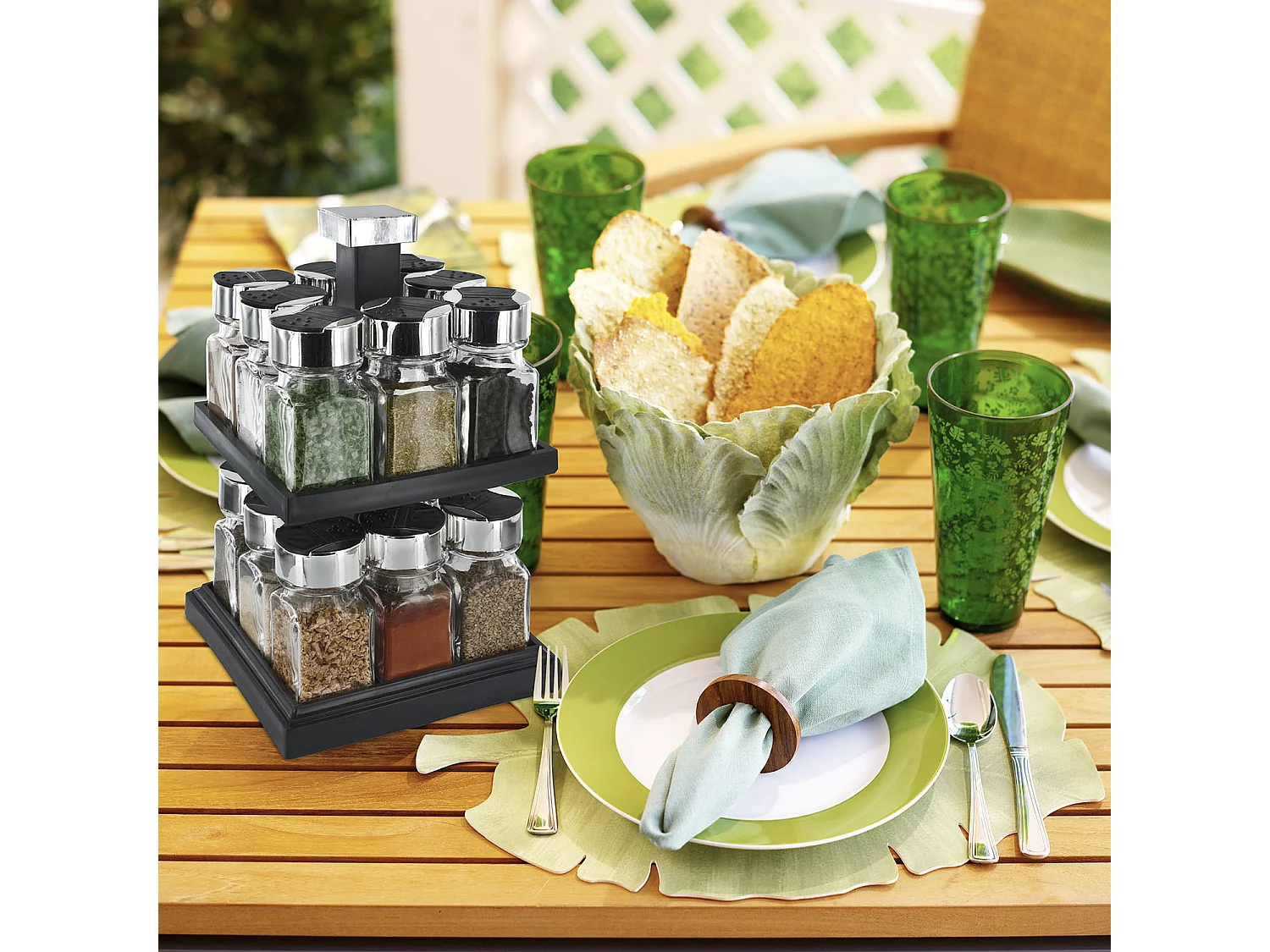 Carrousel Tournant A Etage 16 Pots En Verre Noir, Gris, Transparent