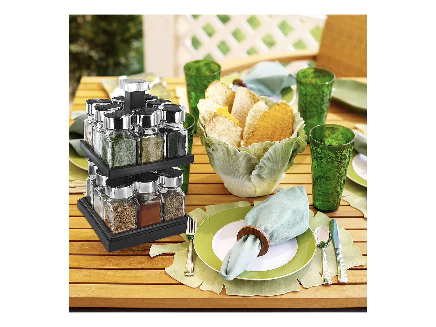 Carrousel Tournant A Etage 16 Pots En Verre Noir, Gris, Transparent