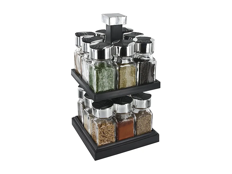 Carrousel Tournant A Etage 16 Pots En Verre Noir, Gris, Transparent