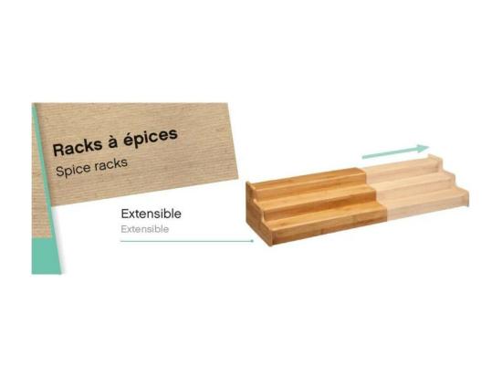 vente unique Rack à épices extensible 3 étages en bambou - Beige - L 32 5 cm