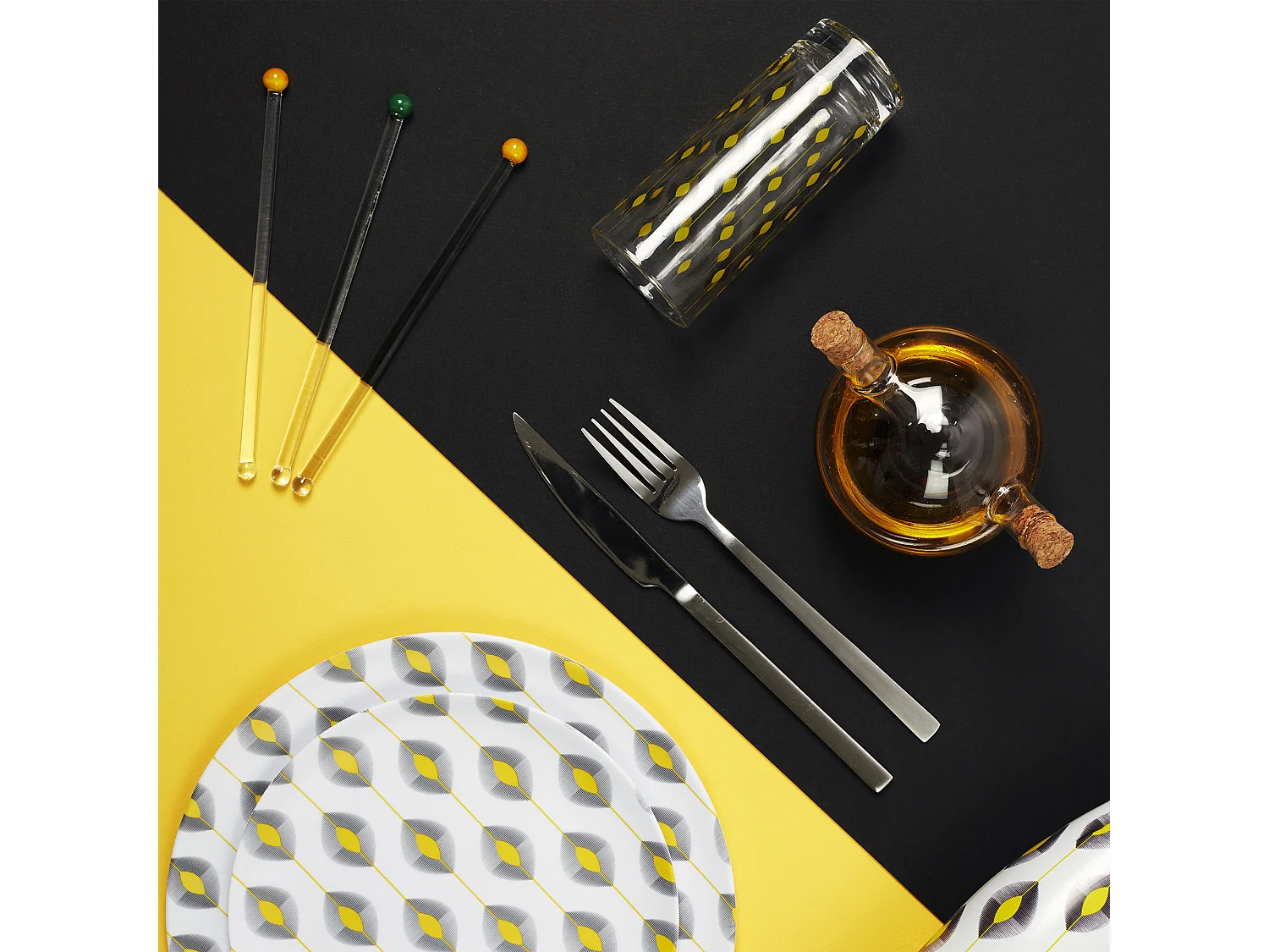 Agitateur A Cocktail En Verre X4 Vert, Transparent, Jaune