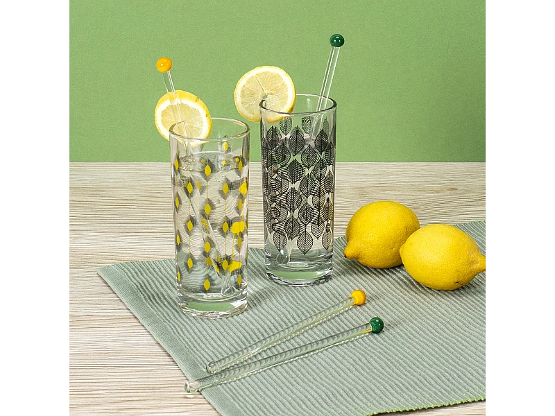 Agitateur A Cocktail En Verre X4 Vert, Transparent, Jaune