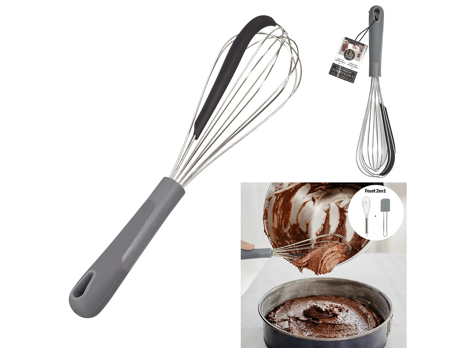 Fouet de Cuisine en Métal "Spatule" 31cm Gris