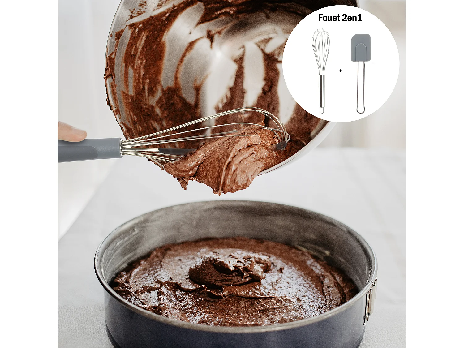 Ustensile de pâtisserie - LILY COOK - 2 en 1 - Spatule intégrée - Gris et noir