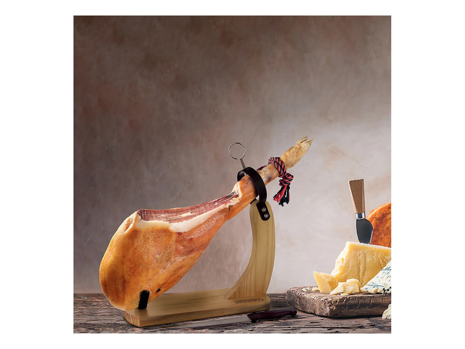 Support Jambon Avec Couteau Marron, Noir