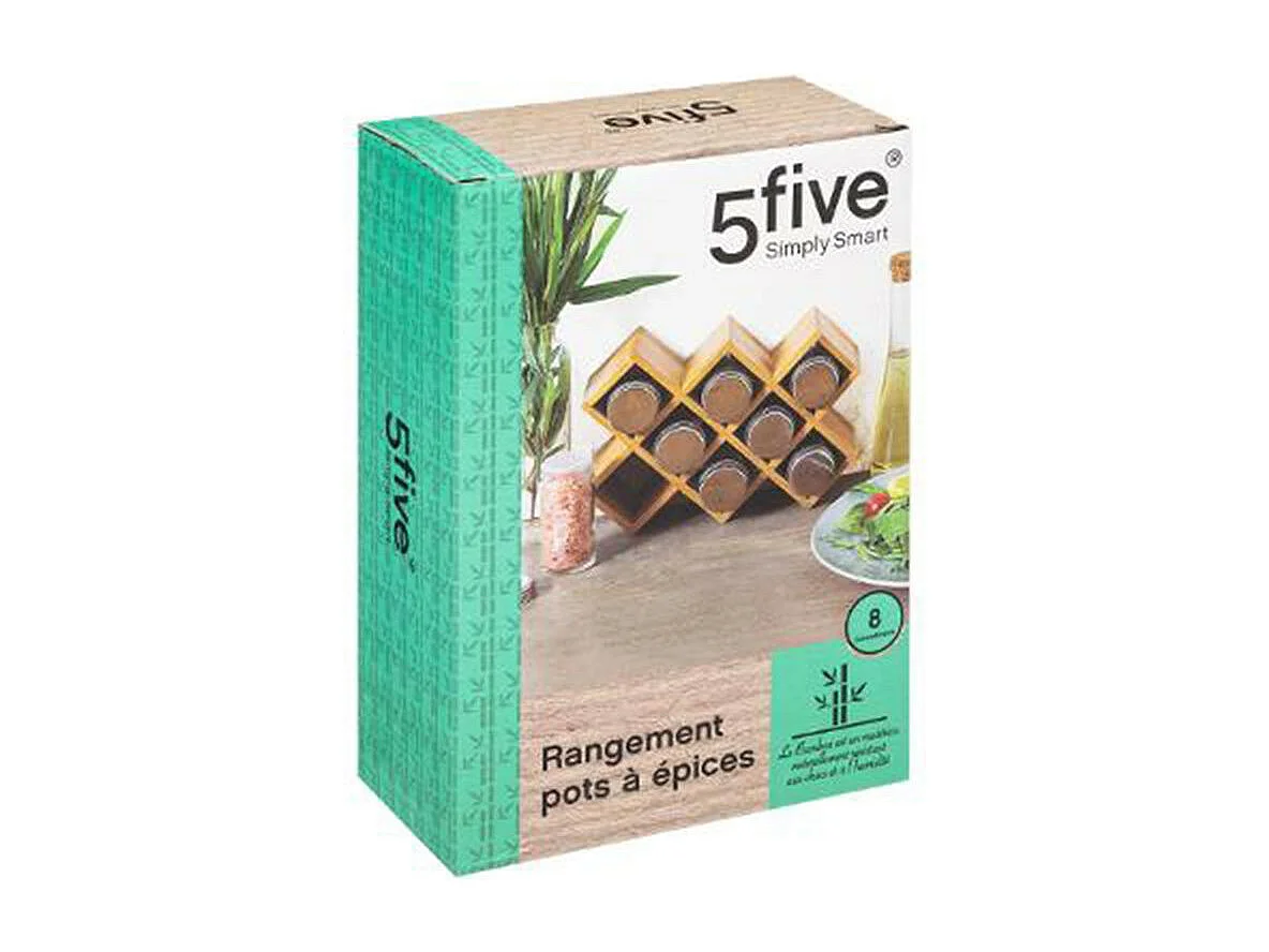 Étagère à Épices 8 Cases "Bambou" 24cm Naturel