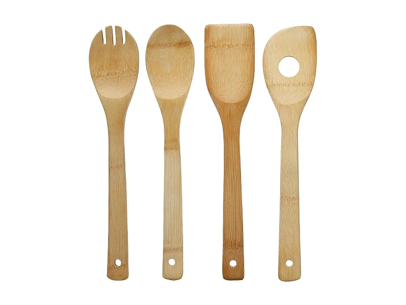Lot de 4 Ustensiles de Cuisine "Bambou" 30cm Naturel