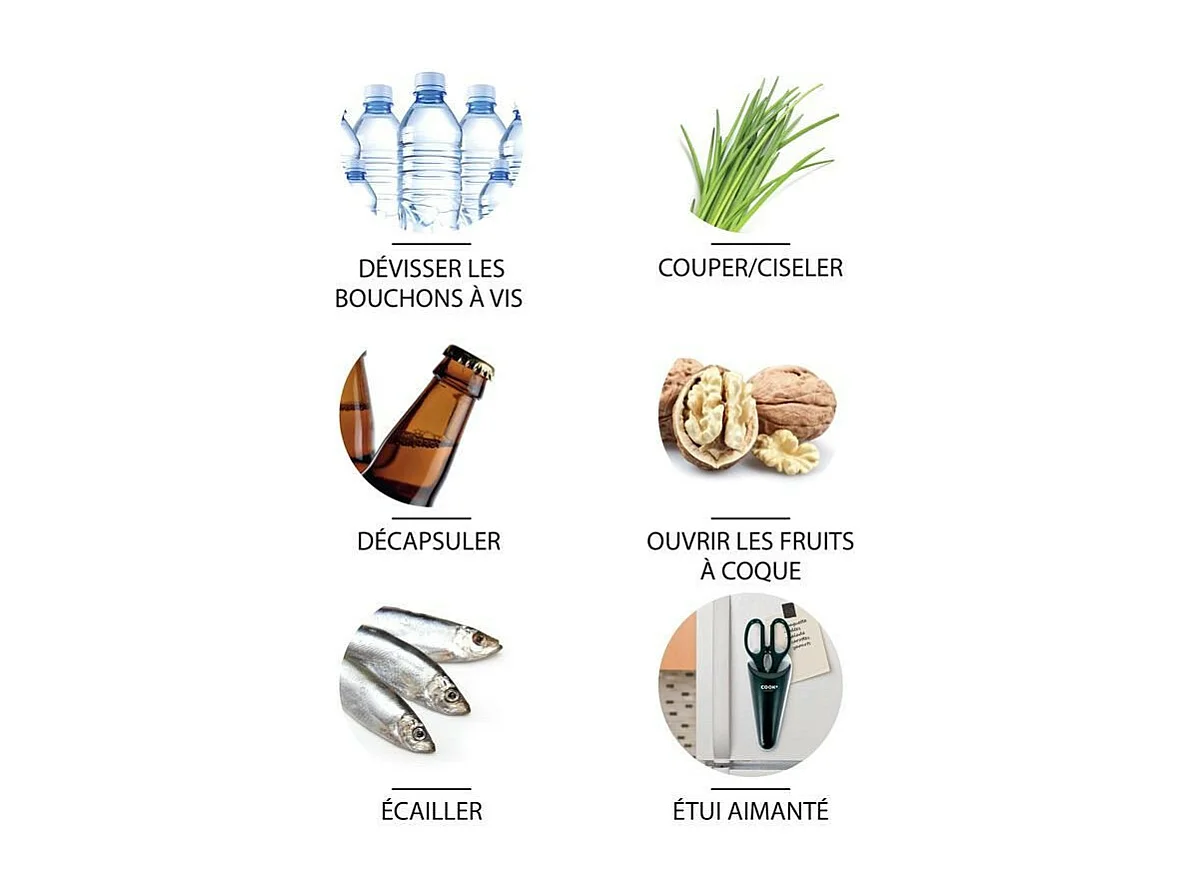 Ciseaux de Cuisine Aimanté "Multifoncton" 22cm Taupe