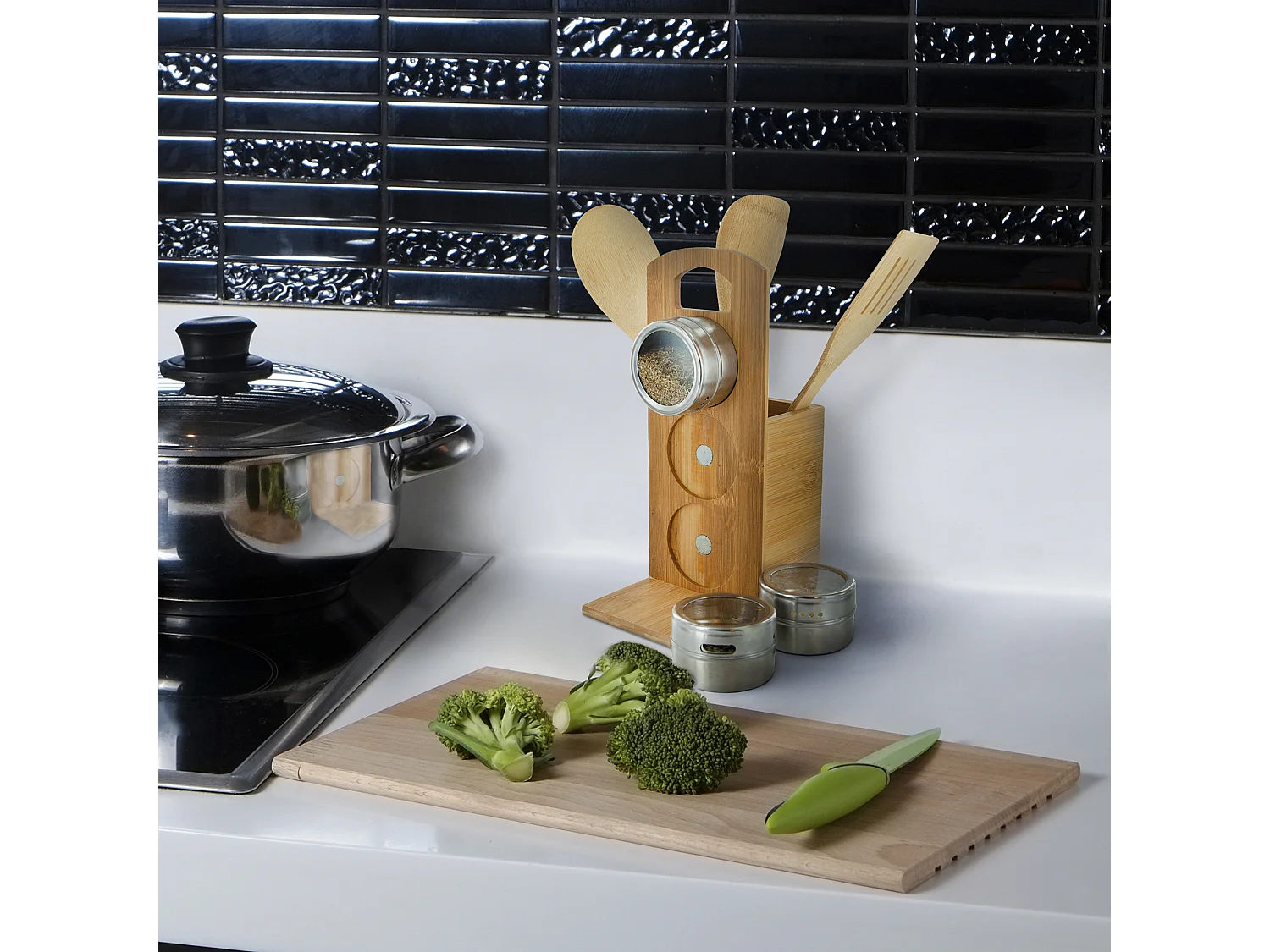 Porte Epices Et Set De 3 Couverts En Bambou