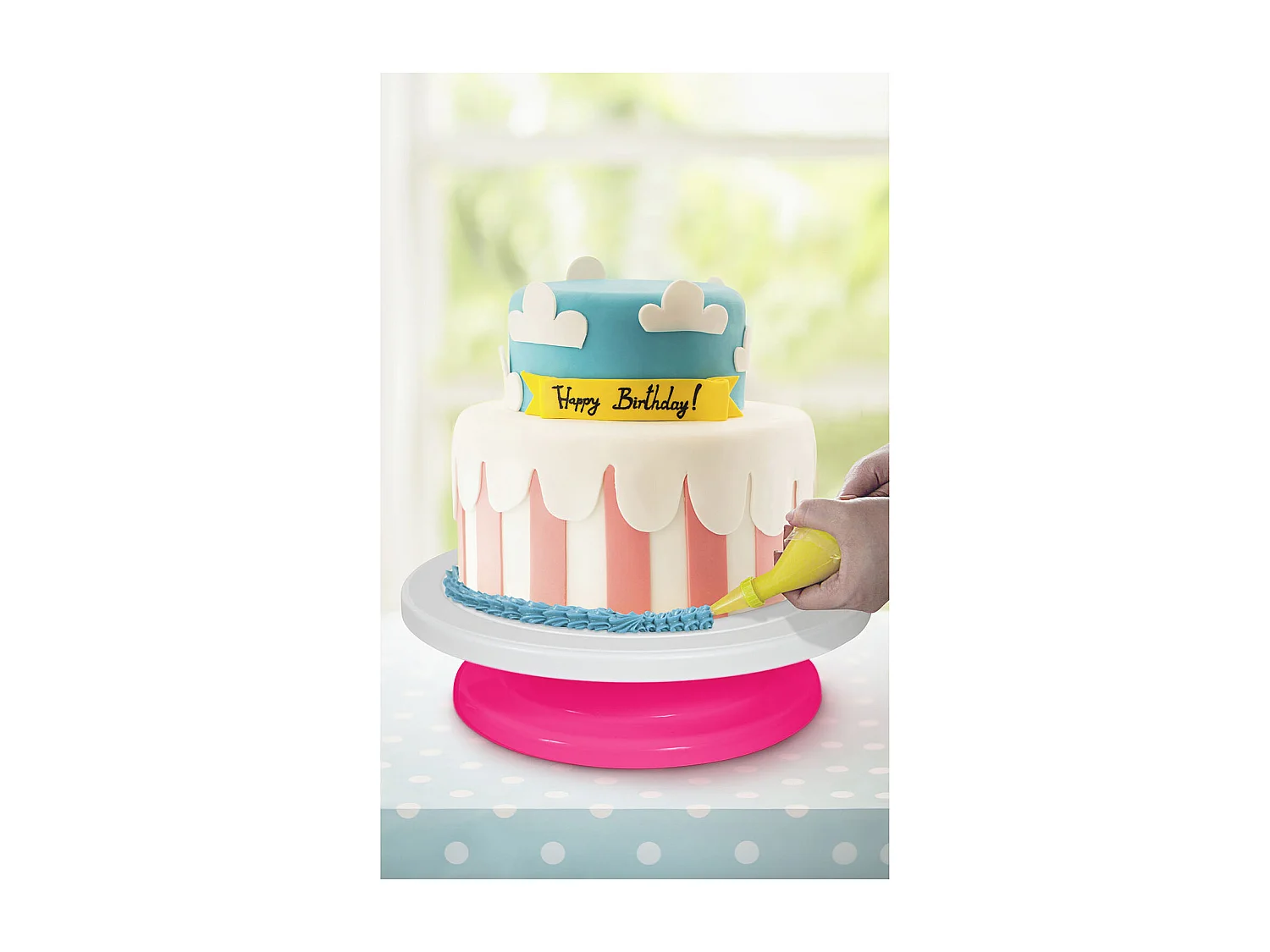 Plateau Tournant Deco Gateau 27.5cm Rose Rose, Blanc