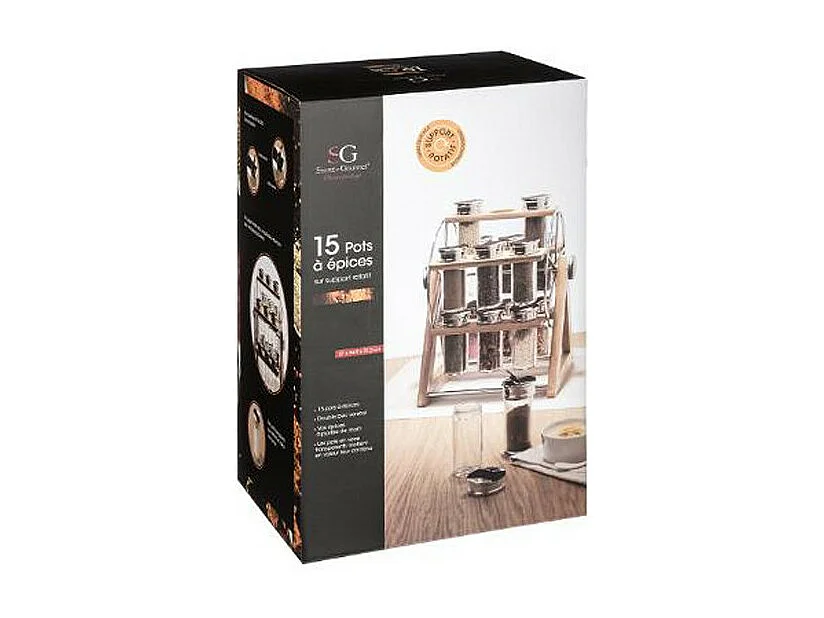 Présentoir à Épices Rotatif "Moulin" 15 Pots Naturel