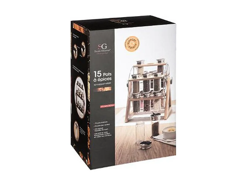 Présentoir à Épices Rotatif "Moulin" 15 Pots Naturel