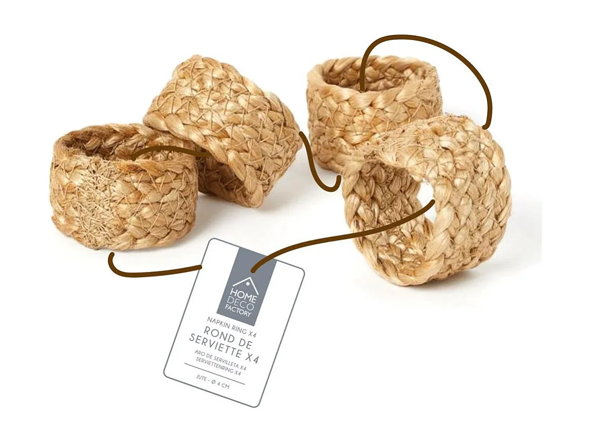 Lot de 4 Ronds de Serviette "Jute" 4cm Naturel