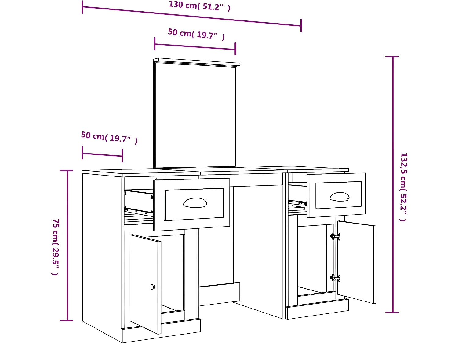 Coiffeuse table de maquillage beige 130 x 50 x 132.5 cm 02_0006416