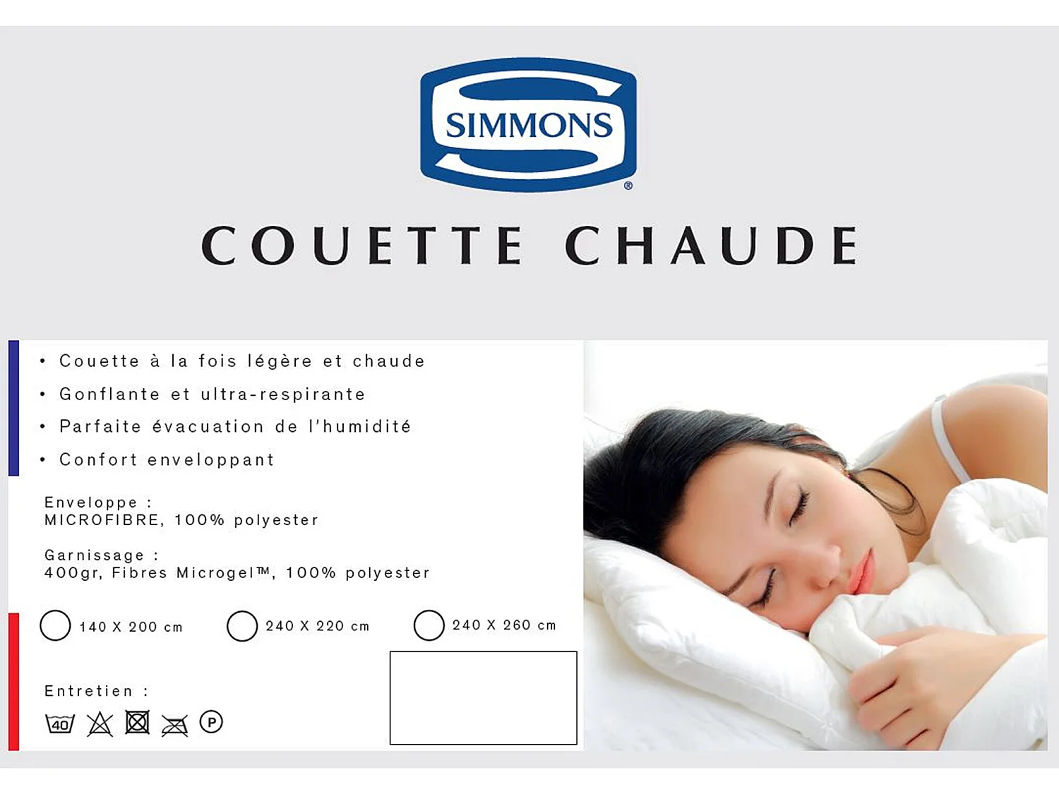 Couette Simmons hiver micro-gel 400g - 240x220