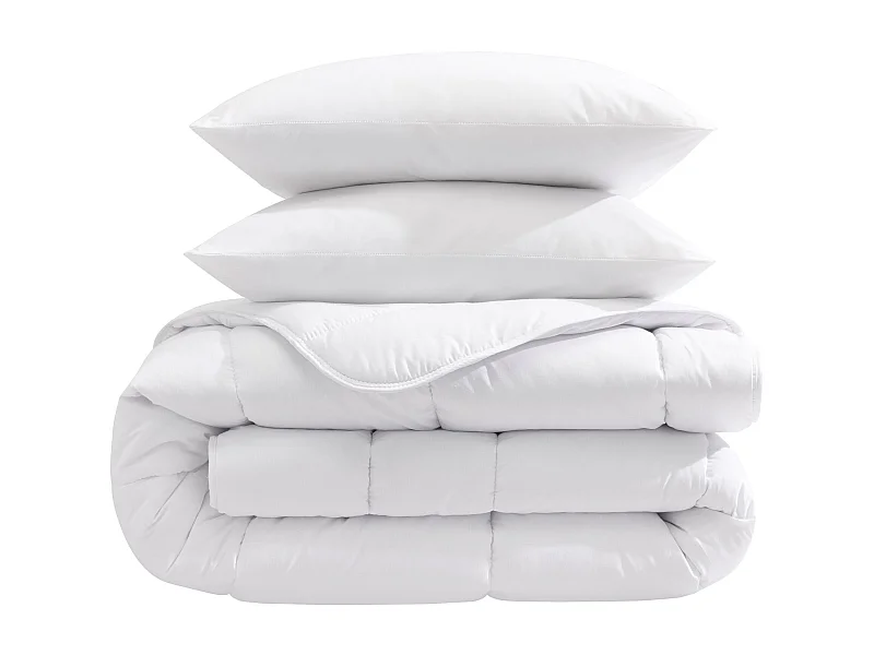 Pack couette mi-saison 350g et oreiller éco naturel moelleux enveloppe coton bio Someo 200x200