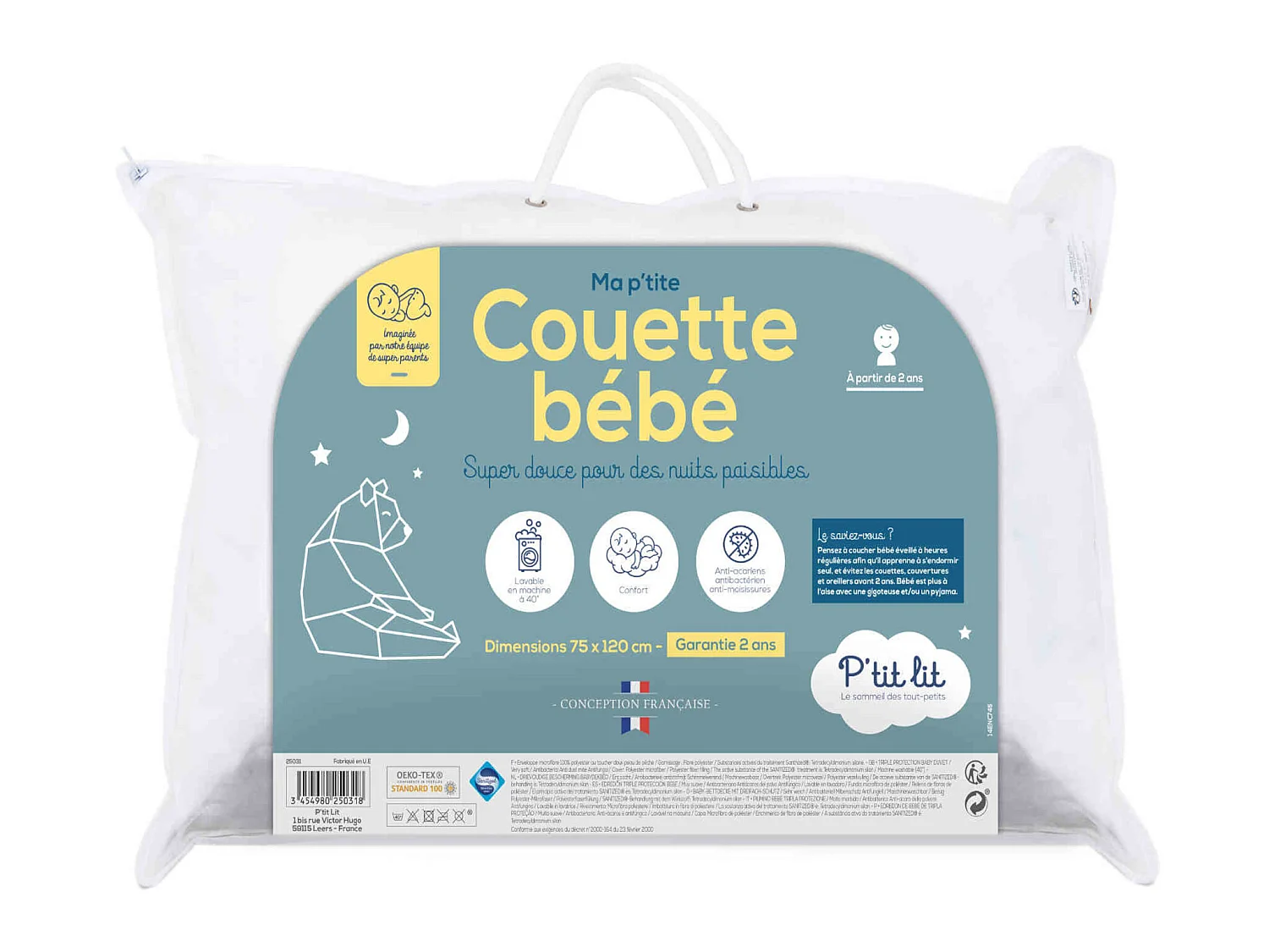 Couette légère bébé anti-acariens 75x120 cm