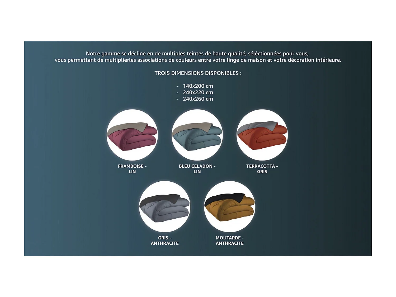 Couette bicolore gris et anthracite mi-saison 350g 140x200 cm