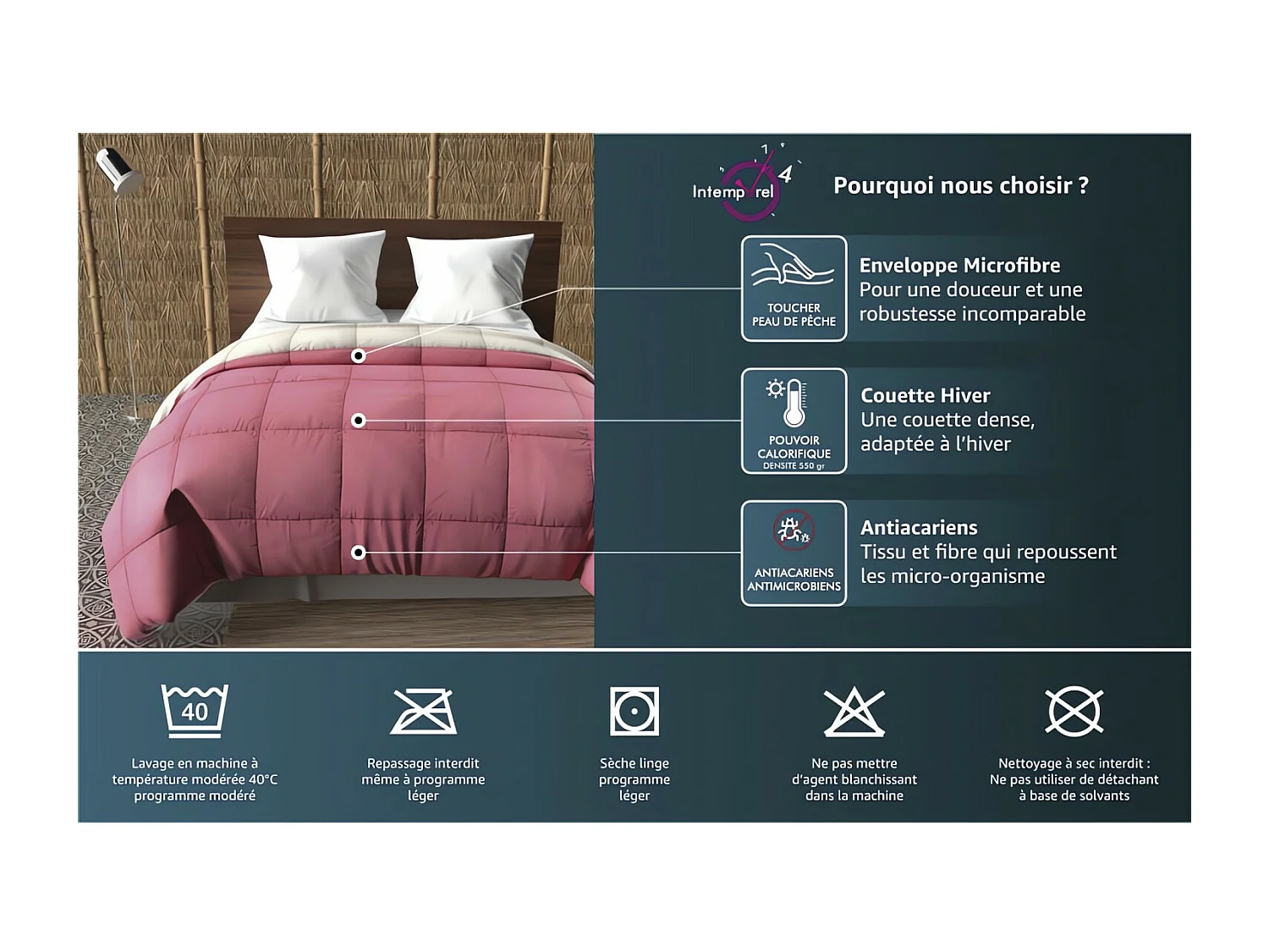 Couette bicolore gris et anthracite mi-saison 350g 140x200 cm