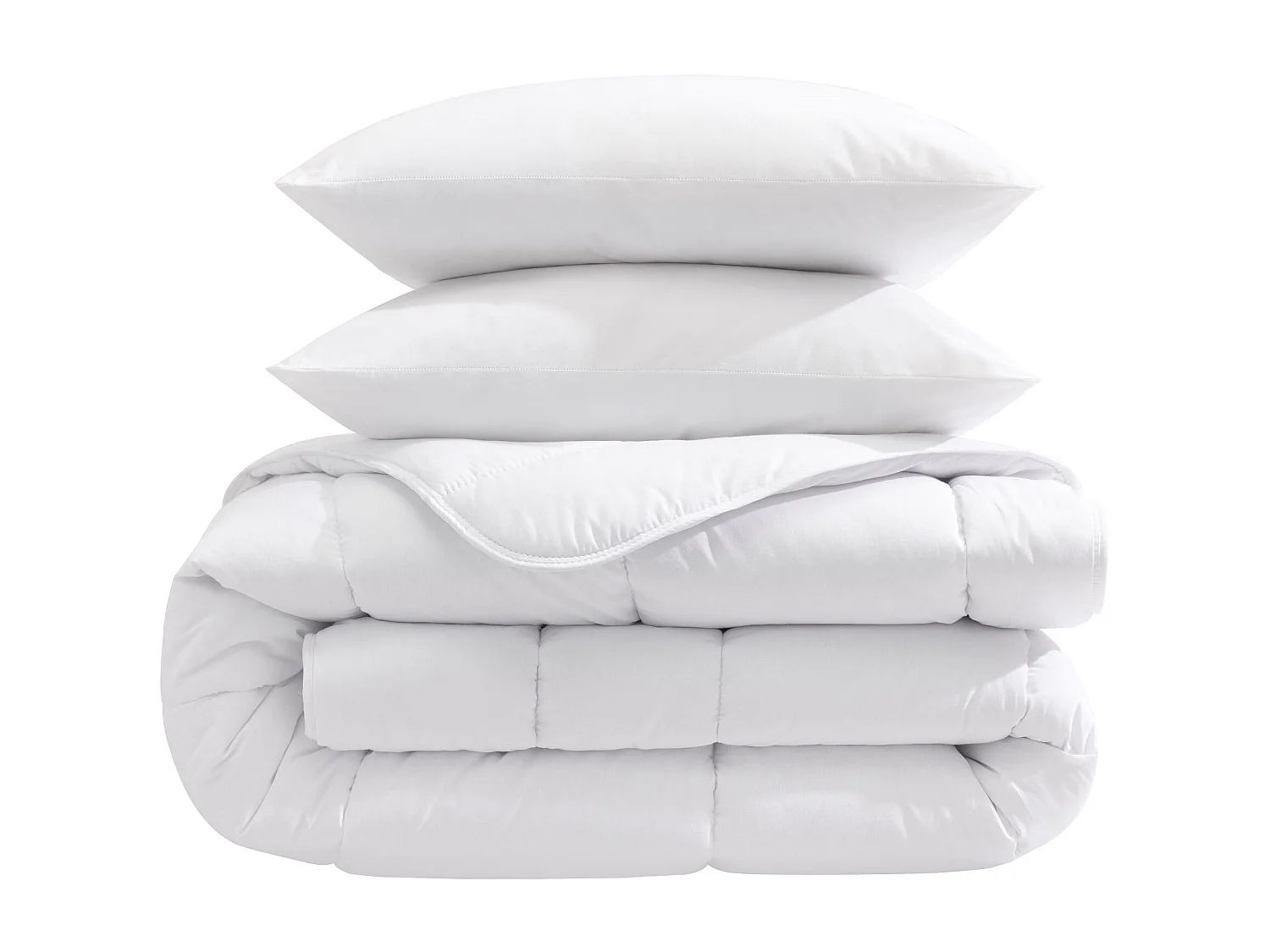 Pack couette mi-saison 350g et oreiller éco naturel moelleux enveloppe coton bio Someo 240x220