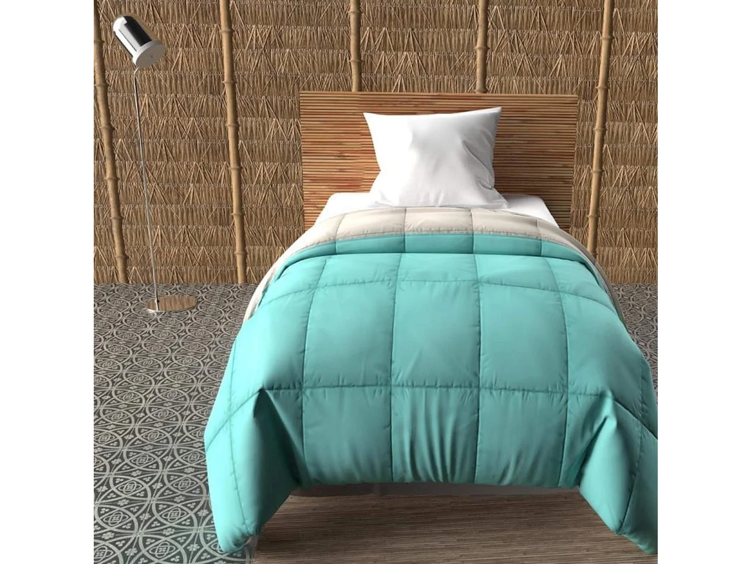 Couette bicolore bleu et lin mi-saison 350g 260x240 cm