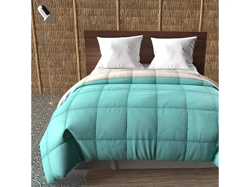 Couette bicolore bleu et lin mi-saison 350g 260x240 cm