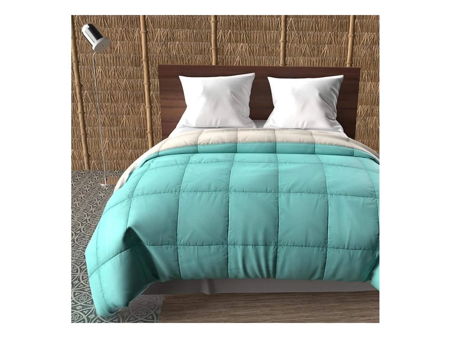 Couette bicolore bleu et lin mi-saison 350g 240x220 cm