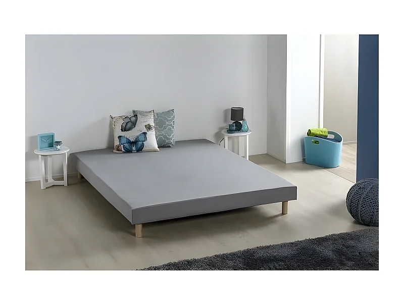 Sommier tappezzato a doghe 140x190 Grigio - Legno Massiccio + Piedi - FINLANDEK Rakenne