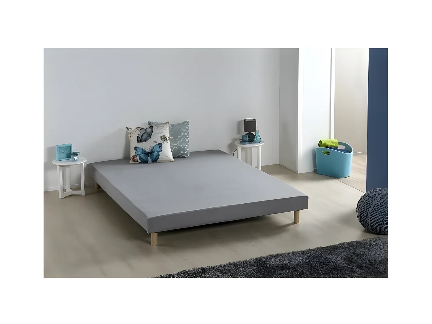 Sommier tapissier a lattes 140 x 190 - Bois massif gris + pieds - FINLANDEK Rakenne