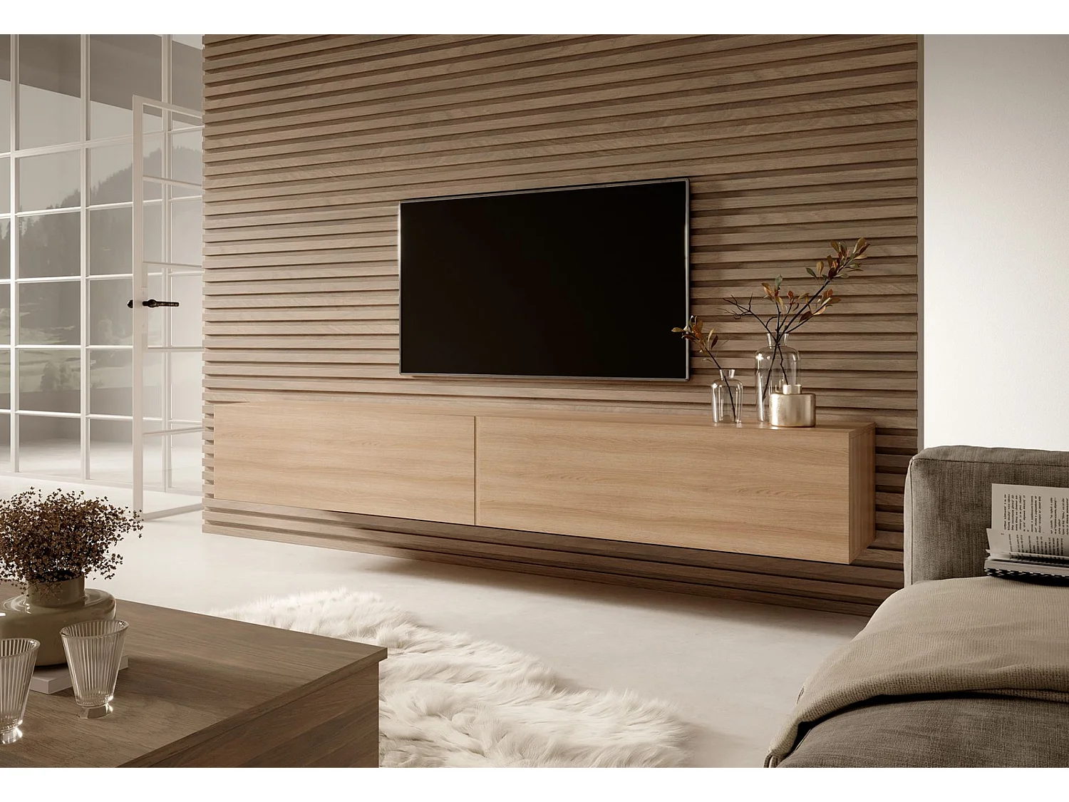 Meuble TV - 200 cm - Chêne Linberg - Bisira