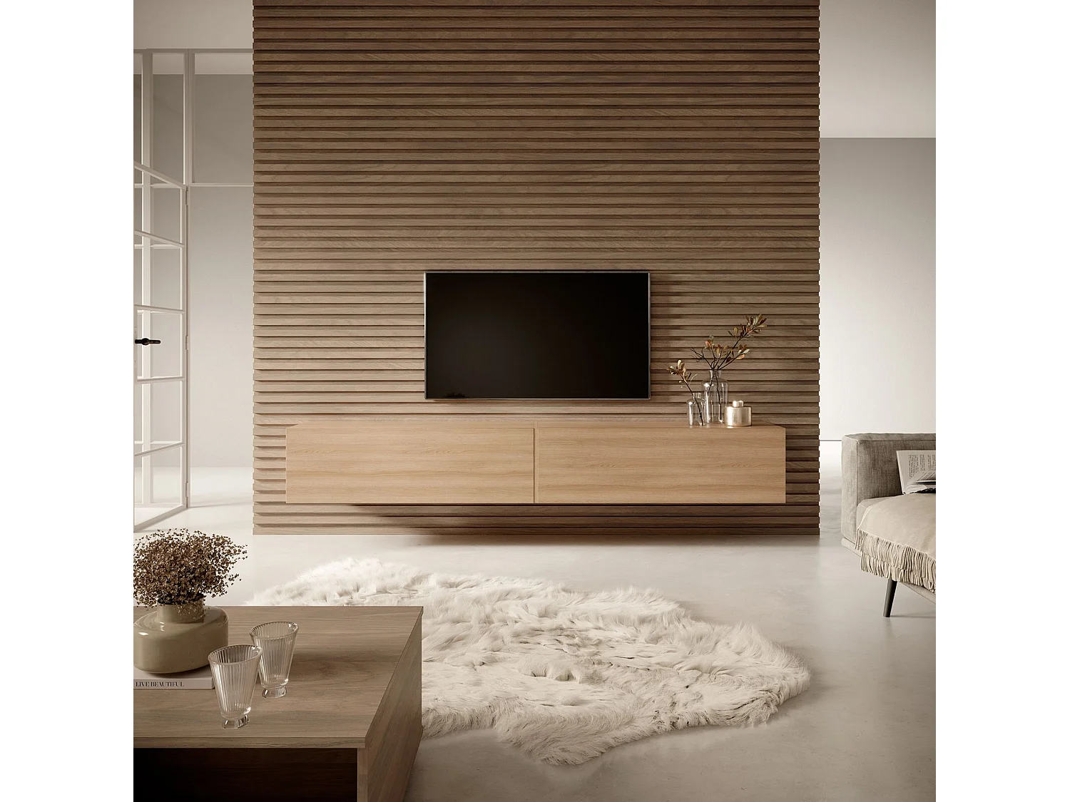 Meuble TV - 200 cm - Chêne Linberg - Bisira