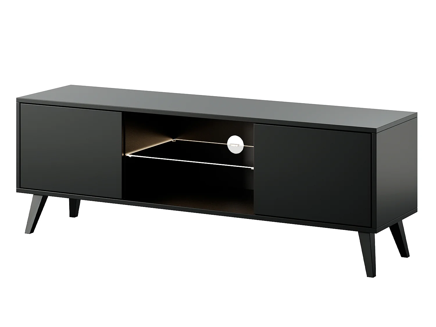 Meuble TV - 140 cm - noir avec pieds noirs - Savoni II