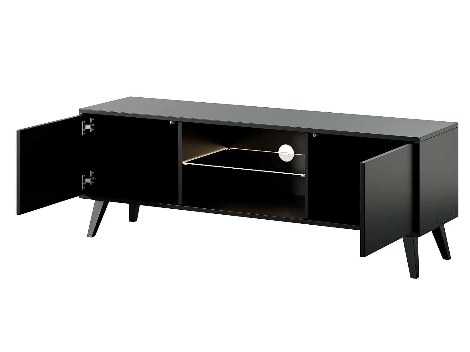 Meuble TV - 140 cm - noir avec pieds noirs - Savoni II