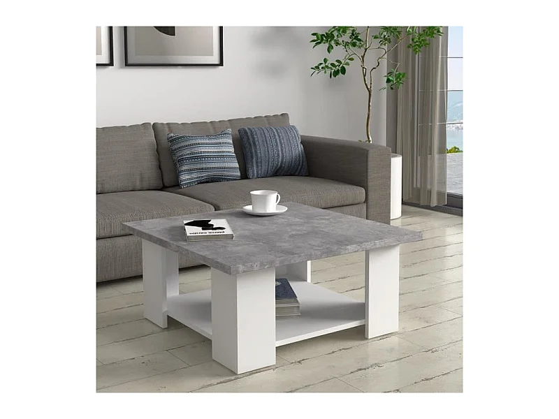 PILVI Table basse - Blanc et beton gris clair - L 67 x P 67 x H 31 cm