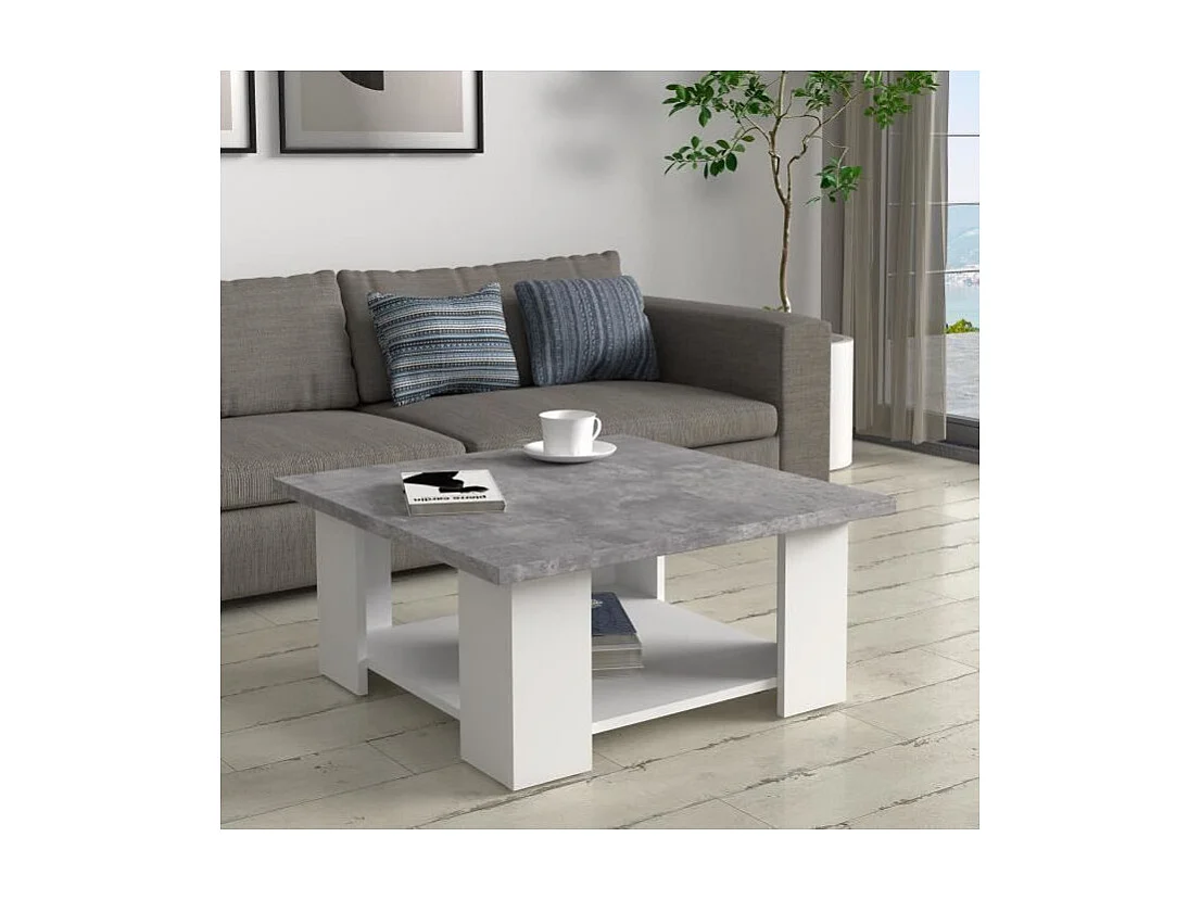 PILVI Table basse - Blanc et beton gris clair - L 67 x P 67 x H 31 cm